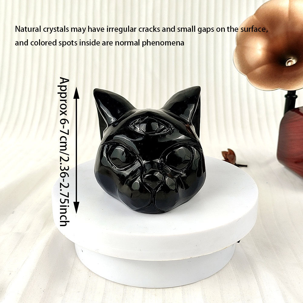 Obsidian Cat Head Carving