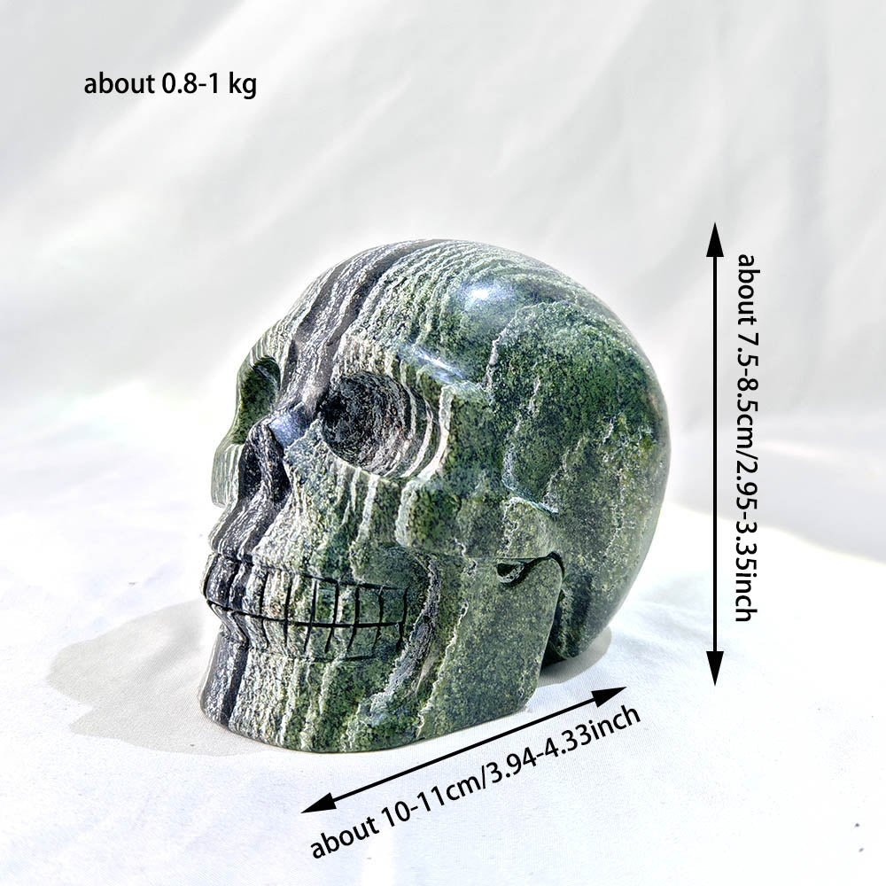 Green Zebra Jasper Skull Carving
