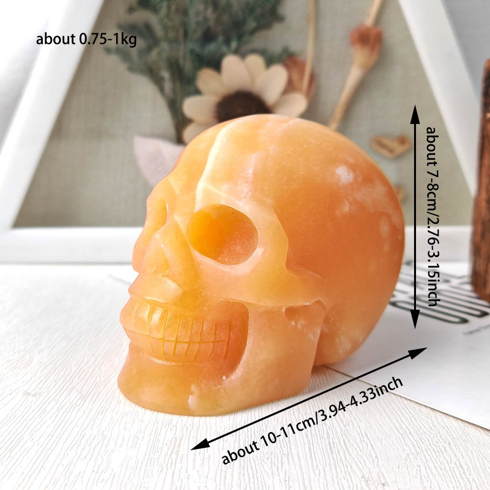 Yellow Calcite Skull Carving