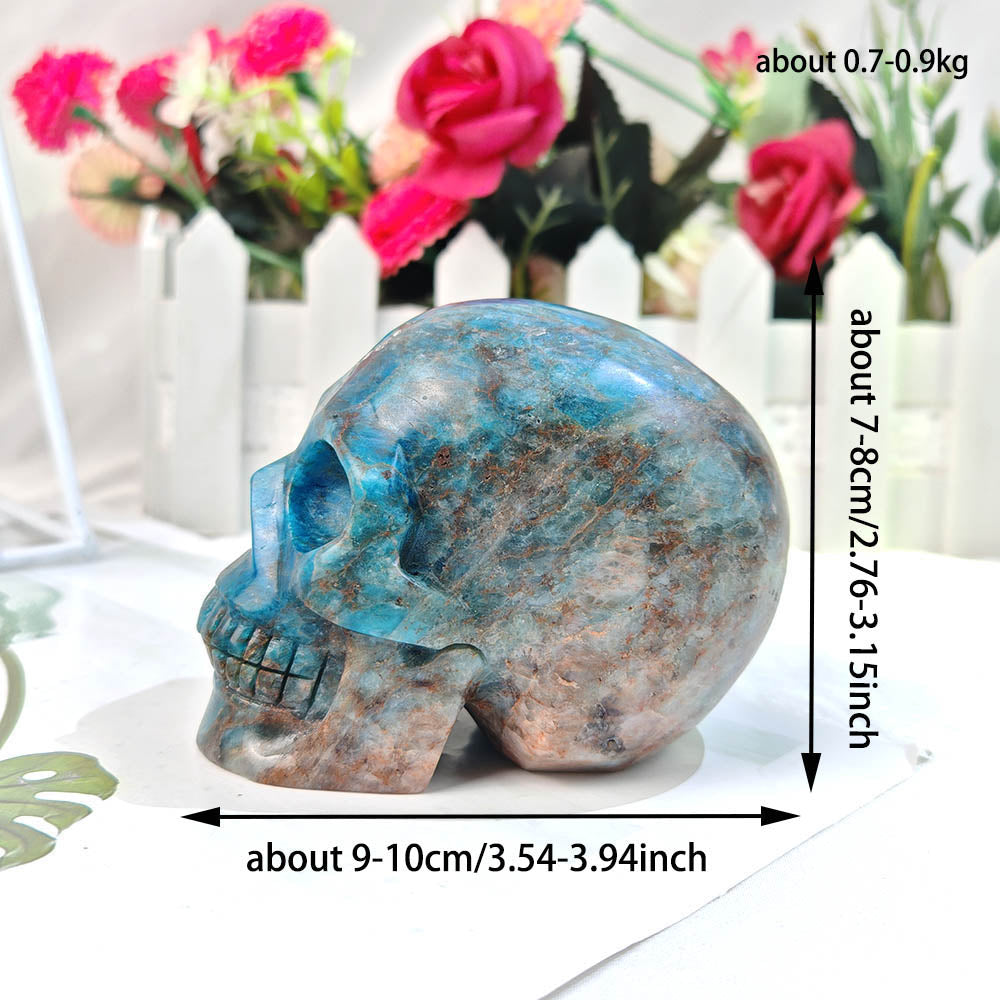 Blue Apatite Skull Carving