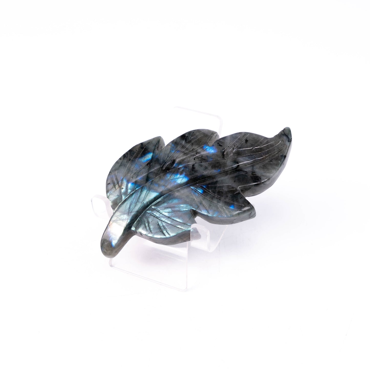 Labradorite Hand-carved Leaf Ornaments With Blue Light