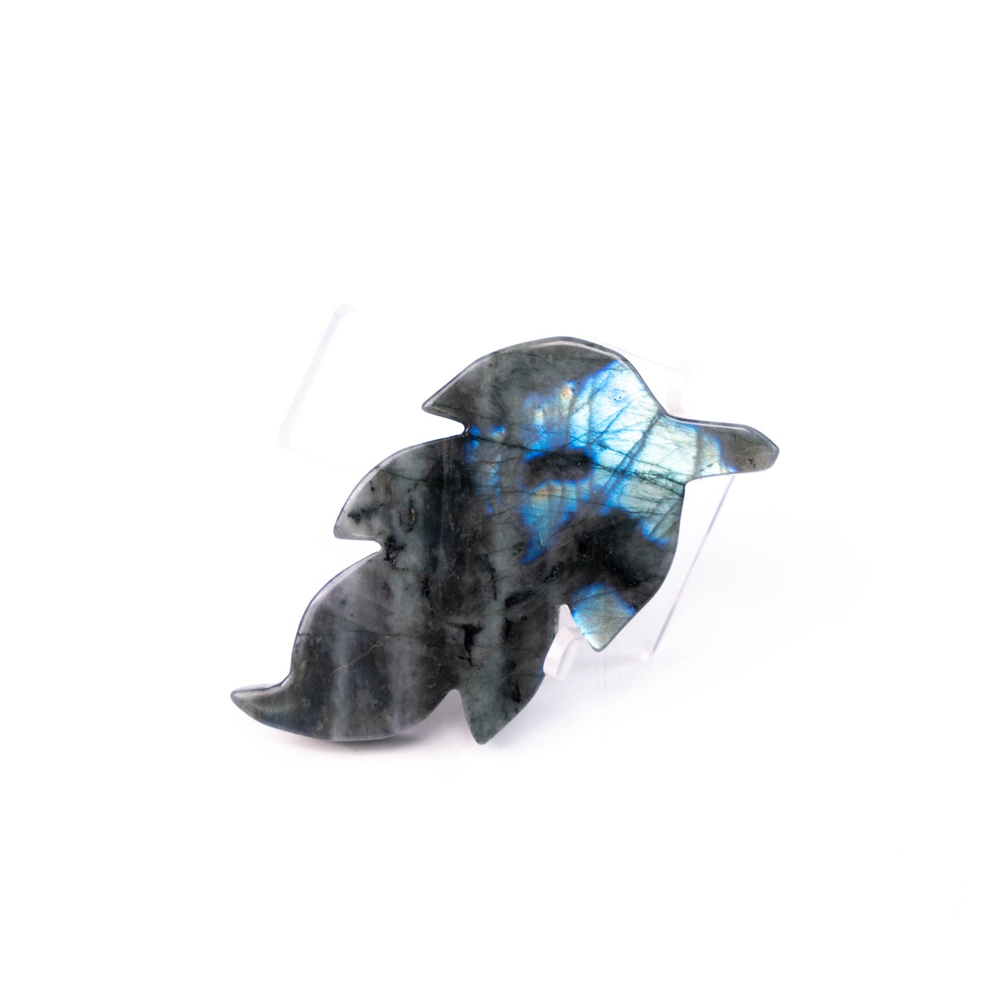 Labradorite Hand-carved Leaf Ornaments With Blue Light