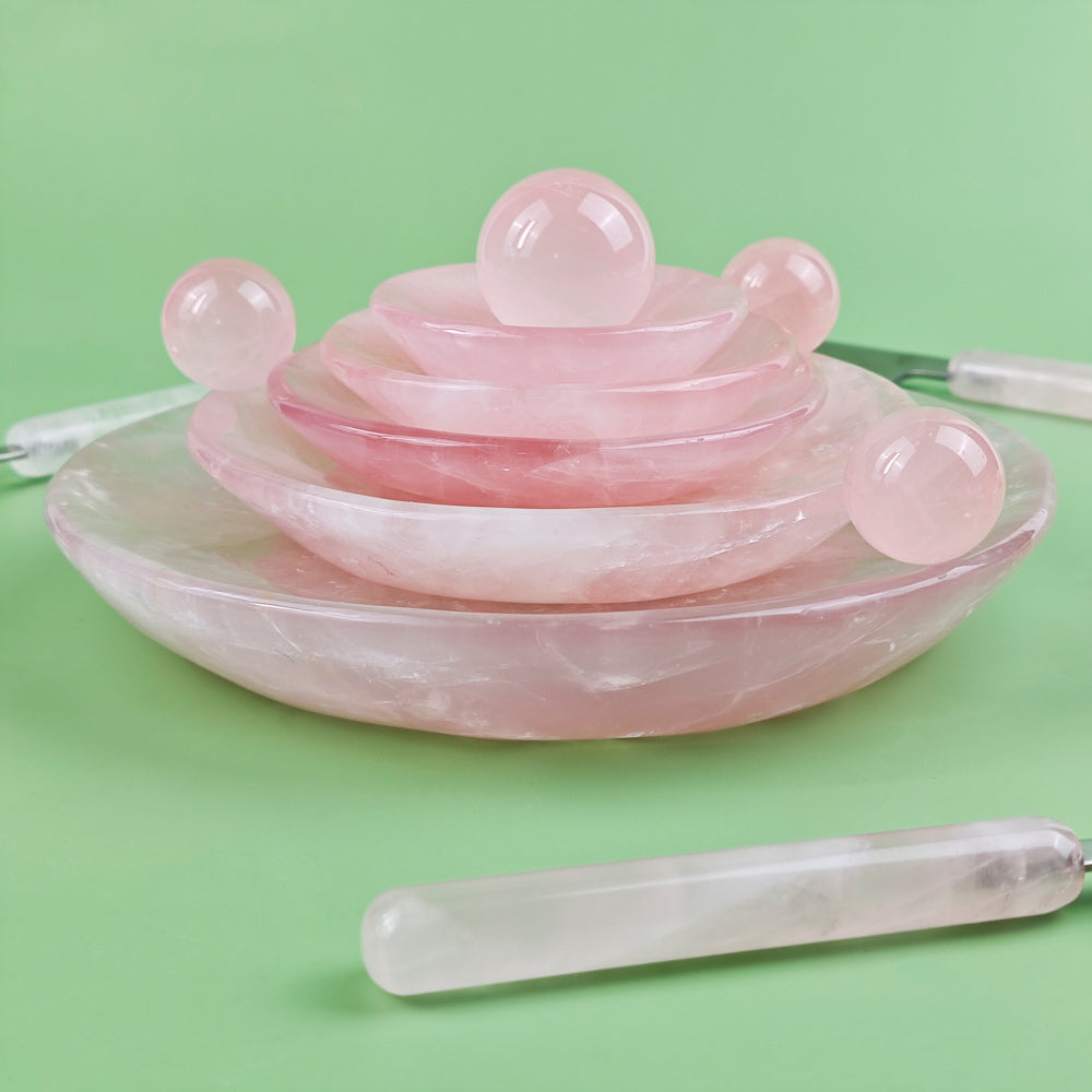 Hand Carvde Rose Quartz Plate in Different Size For Decor And Gift