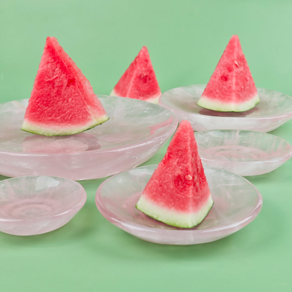 Hand Carvde Rose Quartz Plate in Different Size For Decor And Gift