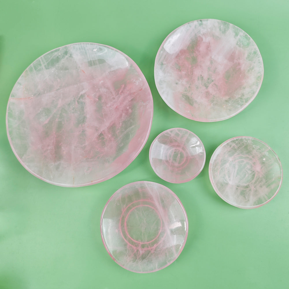 Hand Carvde Rose Quartz Plate in Different Size For Decor And Gift