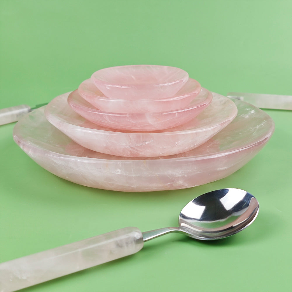 Hand Carvde Rose Quartz Plate in Different Size For Decor And Gift