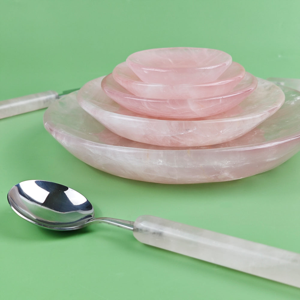 Hand Carvde Rose Quartz Plate in Different Size For Decor And Gift