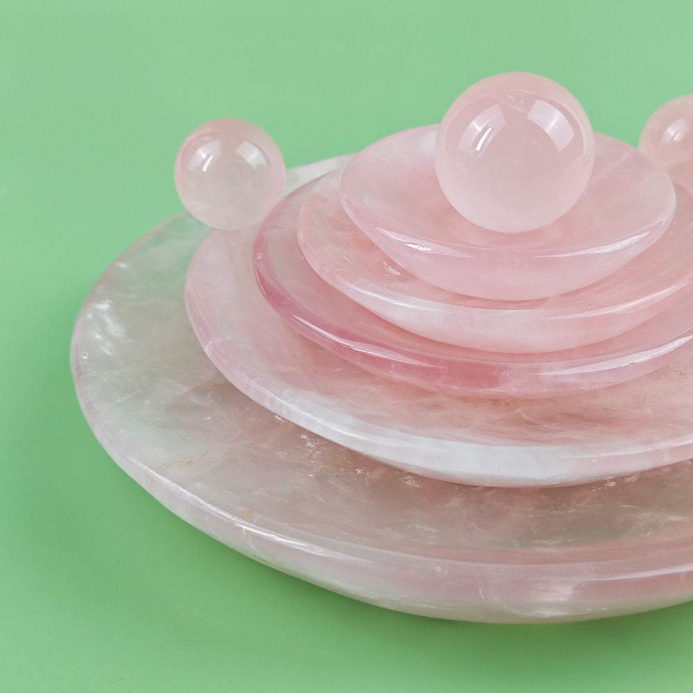 Hand Carvde Rose Quartz Plate in Different Size For Decor And Gift