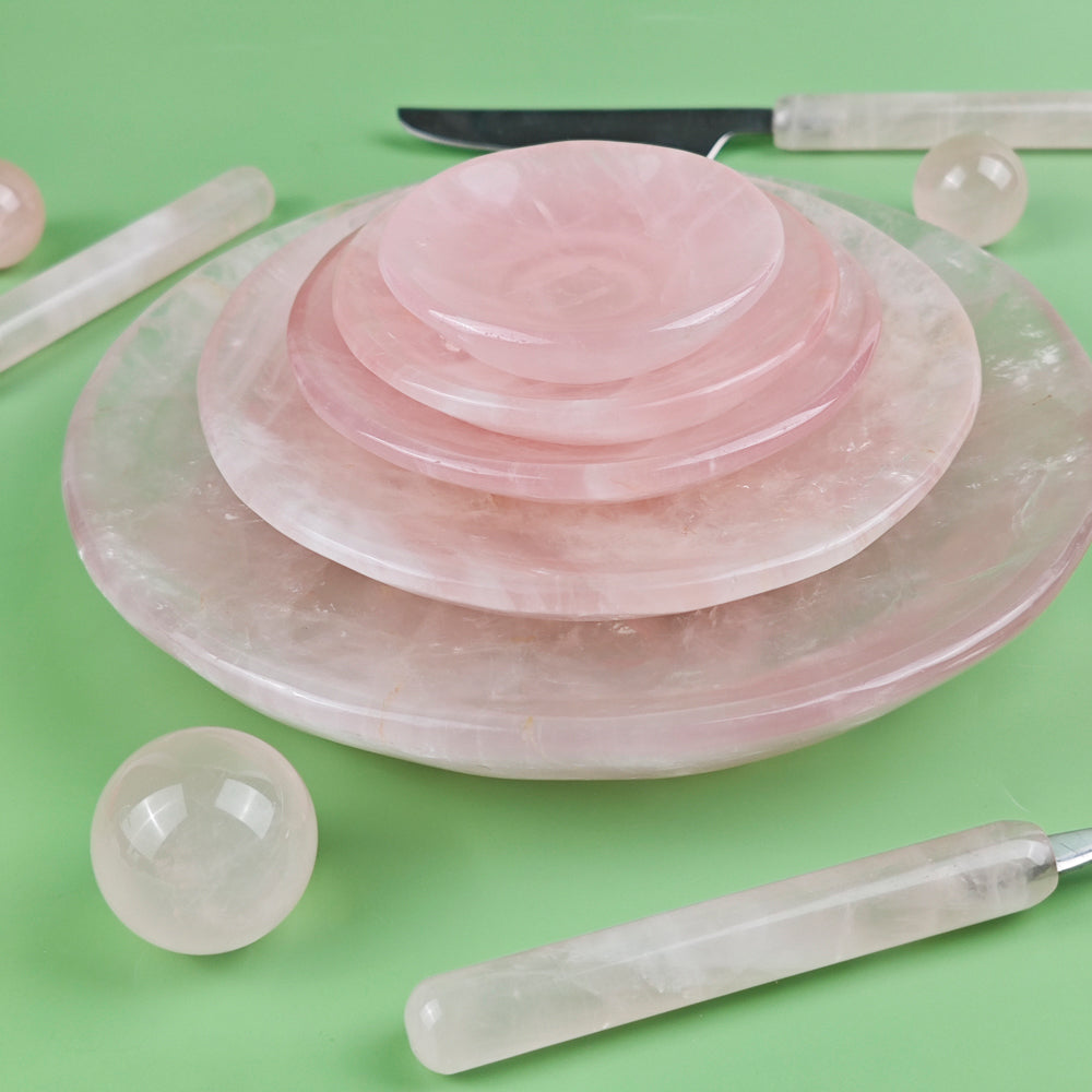 Hand Carvde Rose Quartz Plate in Different Size For Decor And Gift