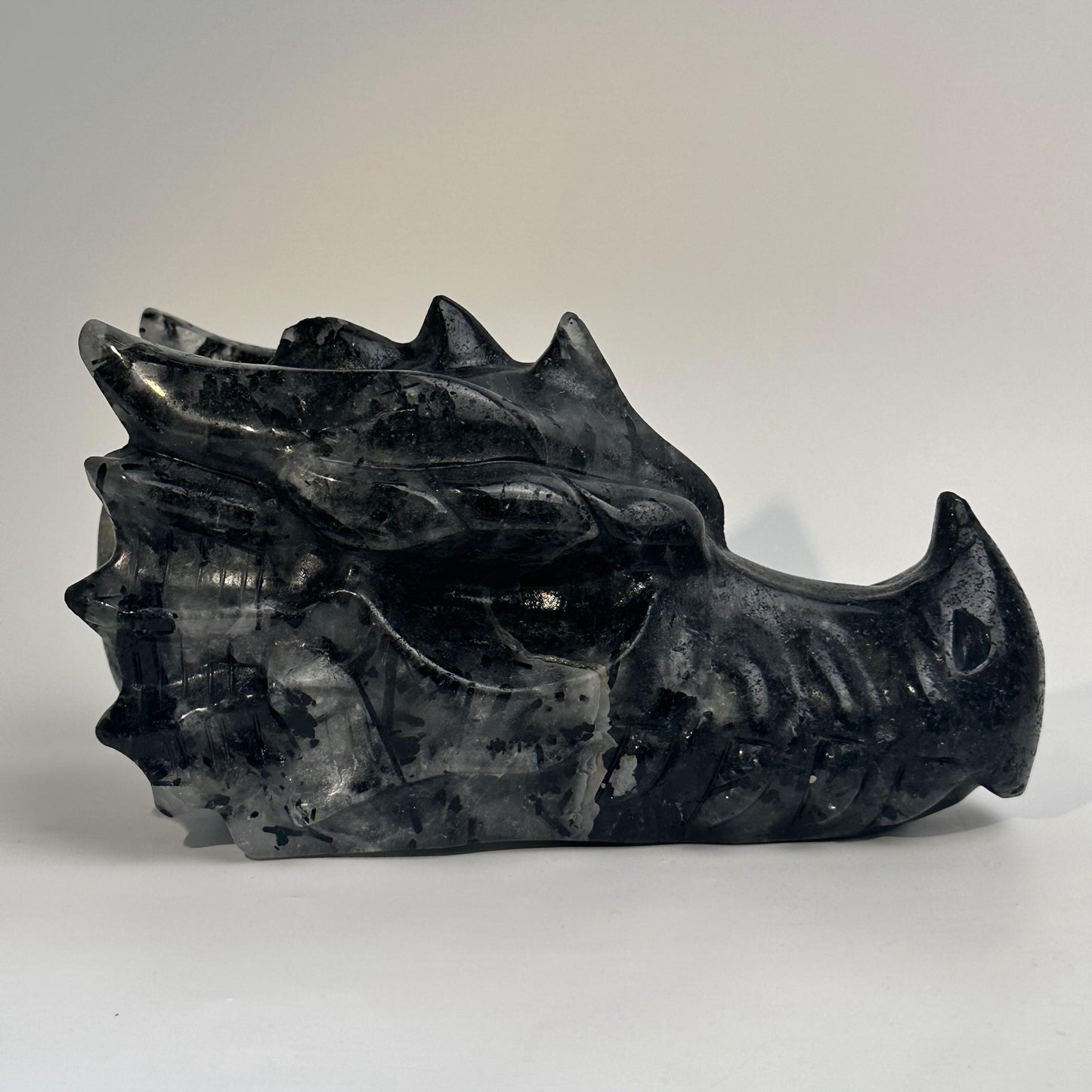 Black tourmaline quartz dragon head skull