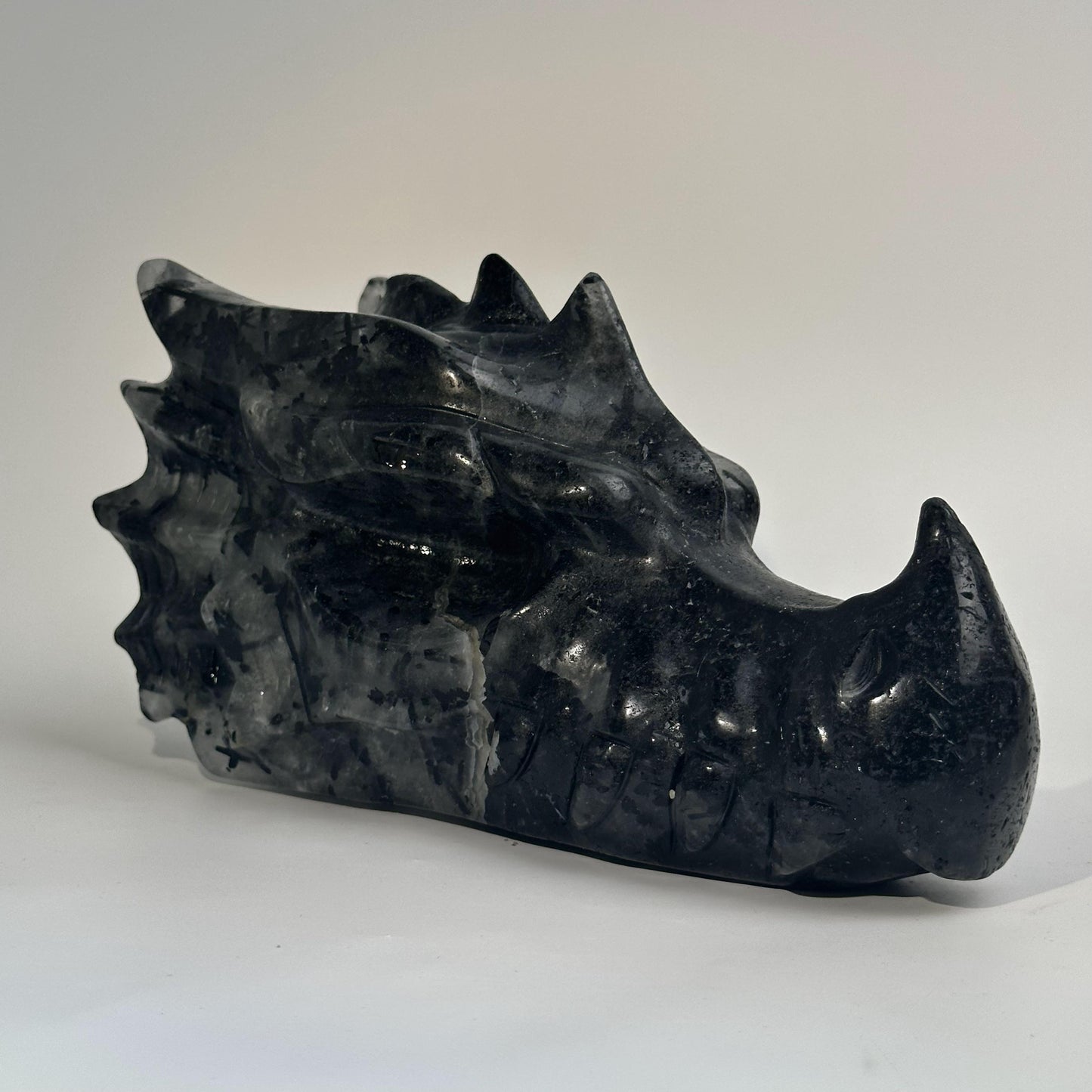 Black tourmaline quartz dragon head skull