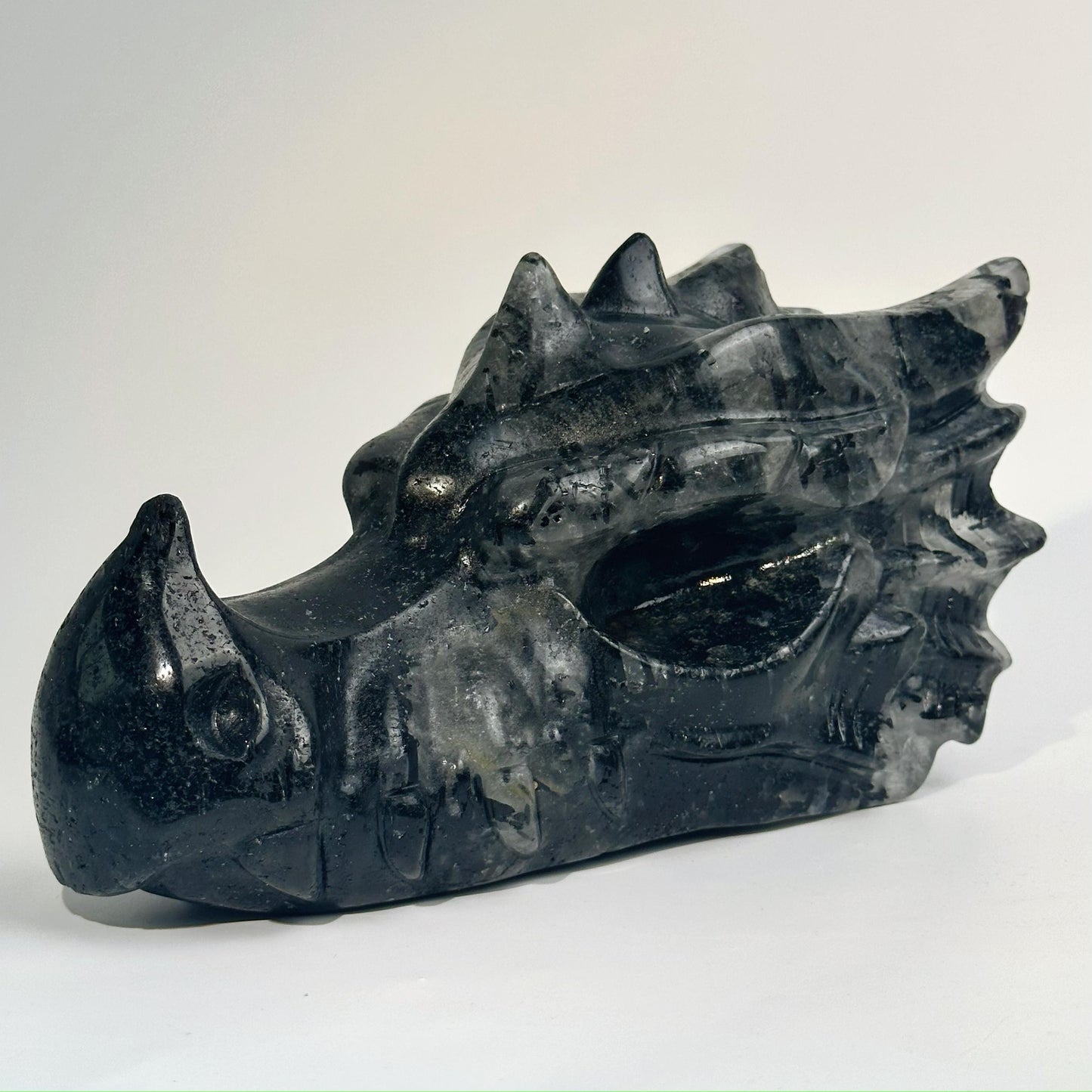 Black tourmaline quartz dragon head skull
