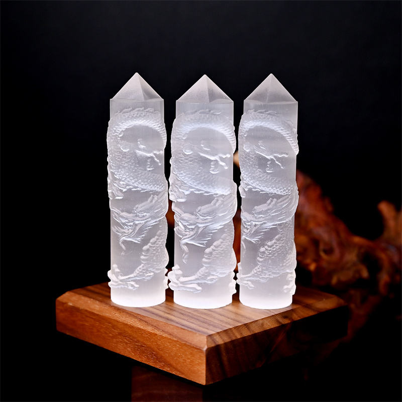 White Selenite Flying Dragon Tower-1KG