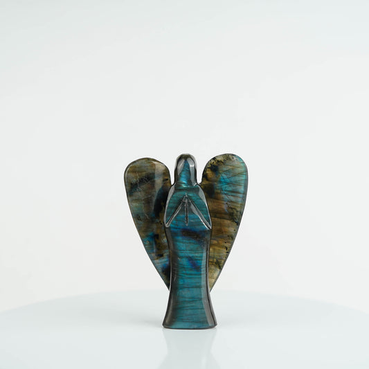 Labradorite Hand Carved Angel With Very Bright Blue Light Room Decoration (Free Shipping)