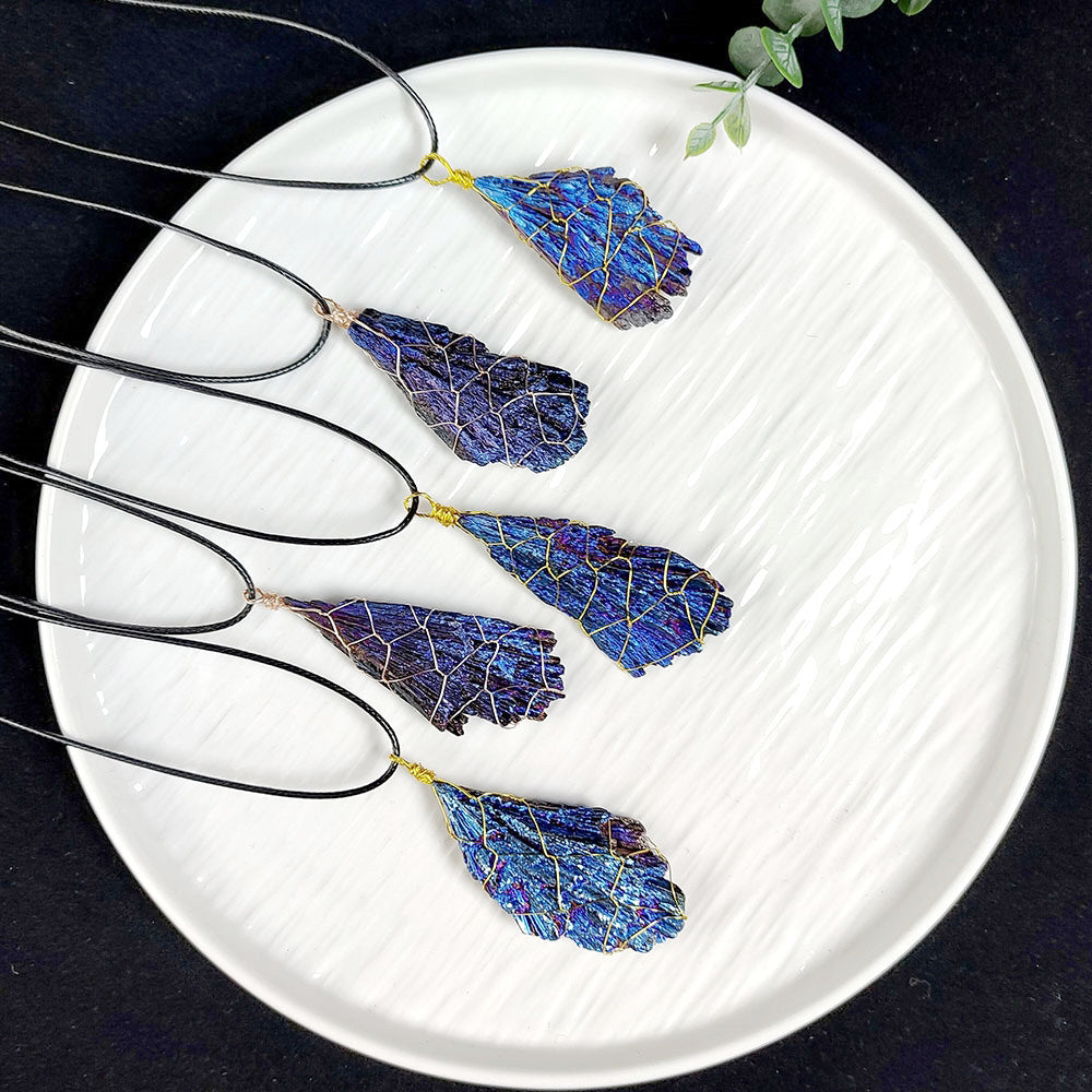 Electroplated Tourmaline Feather Pendant