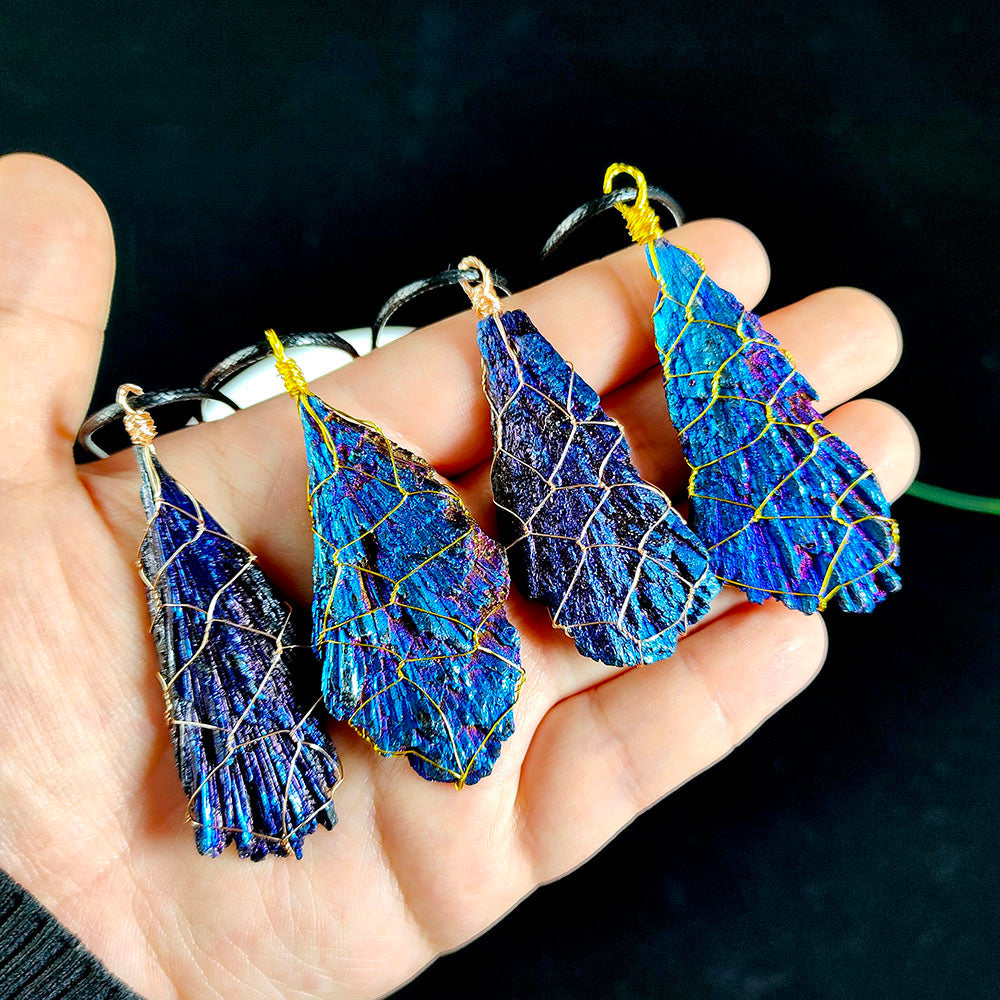 Electroplated Tourmaline Feather Pendant
