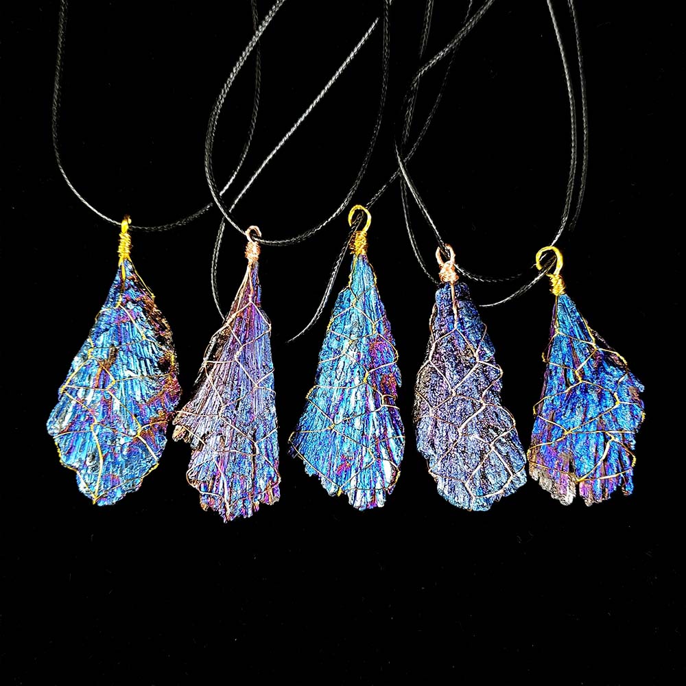 Electroplated Tourmaline Feather Pendant