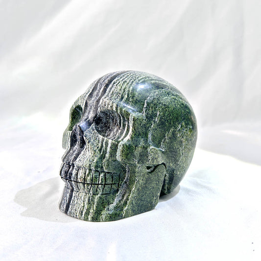 Green Zebra Jasper Skull Carving