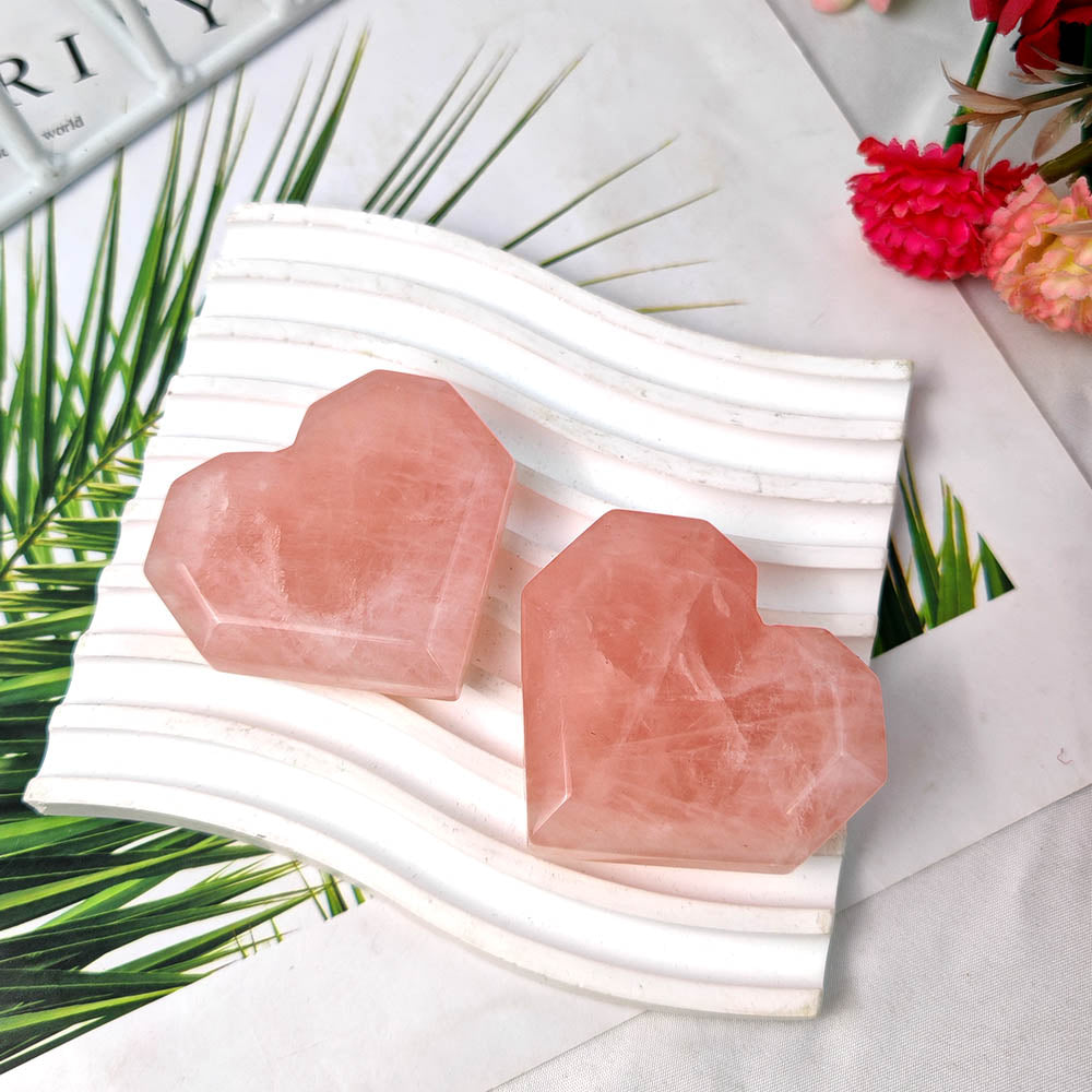 Rose Quartz Hand Carved Crystal Heart