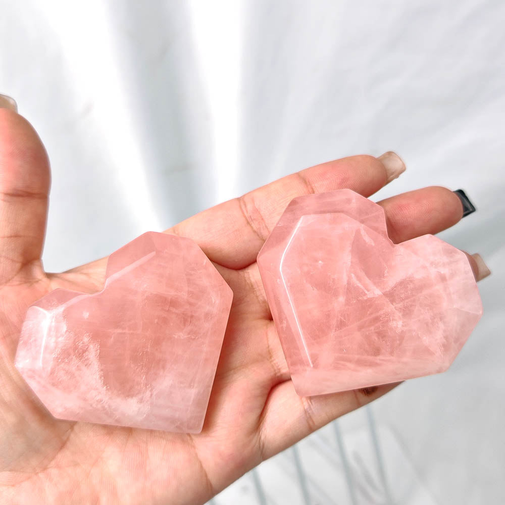 Rose Quartz Hand Carved Crystal Heart