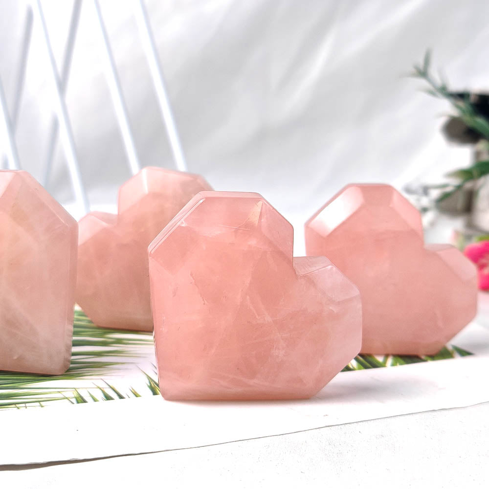 Rose Quartz Hand Carved Crystal Heart