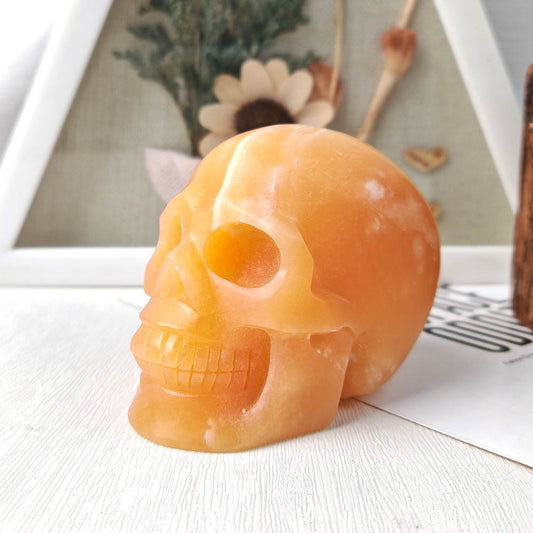 Yellow Calcite Skull Carving