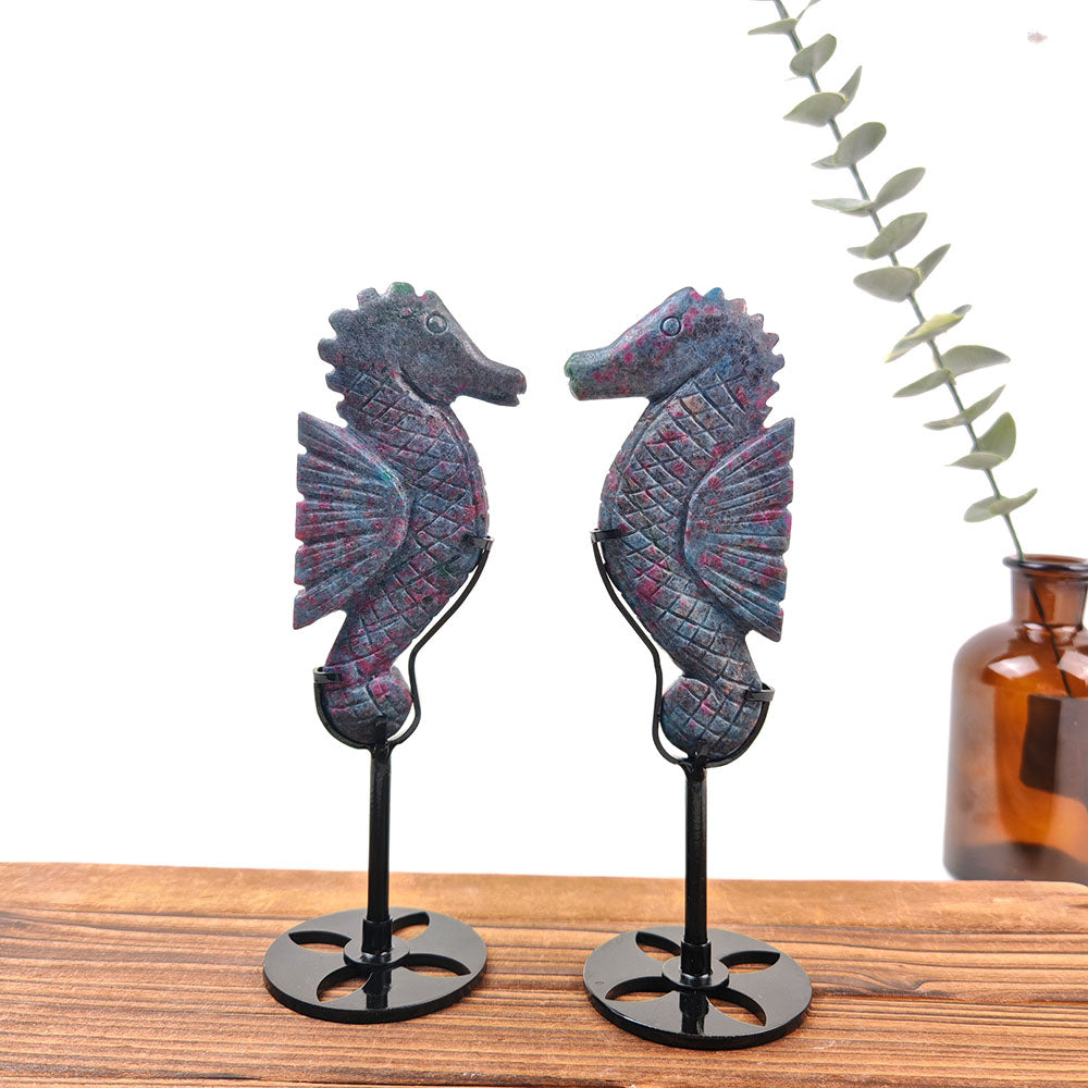 Ruby in Fuchsite Seahorse  With Base