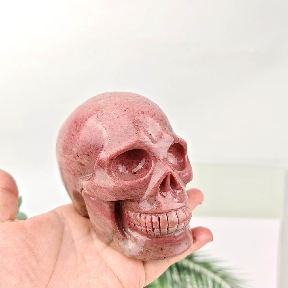 Pink Rhodonite Skull Carving