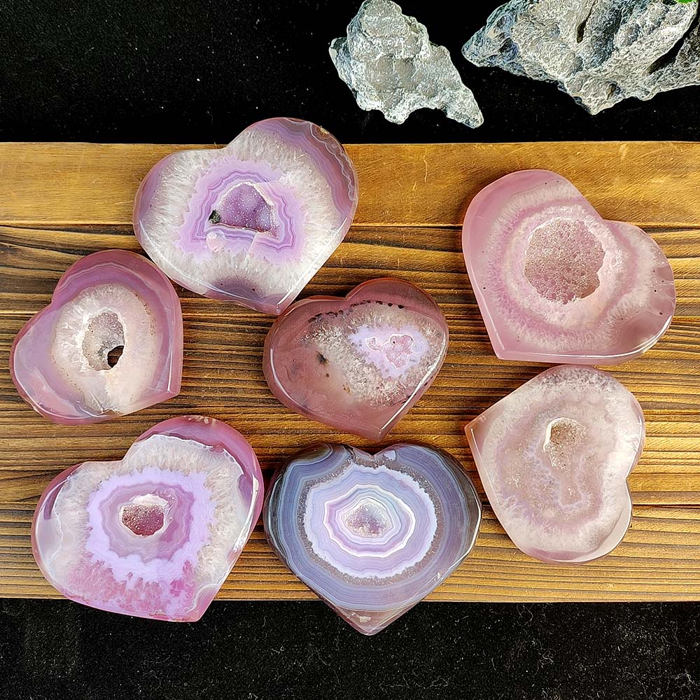 Pink Agate Heart With Druzy-1KG