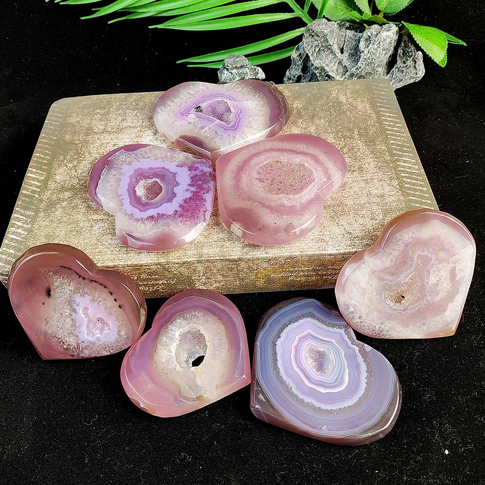 Pink Agate Heart With Druzy-1KG