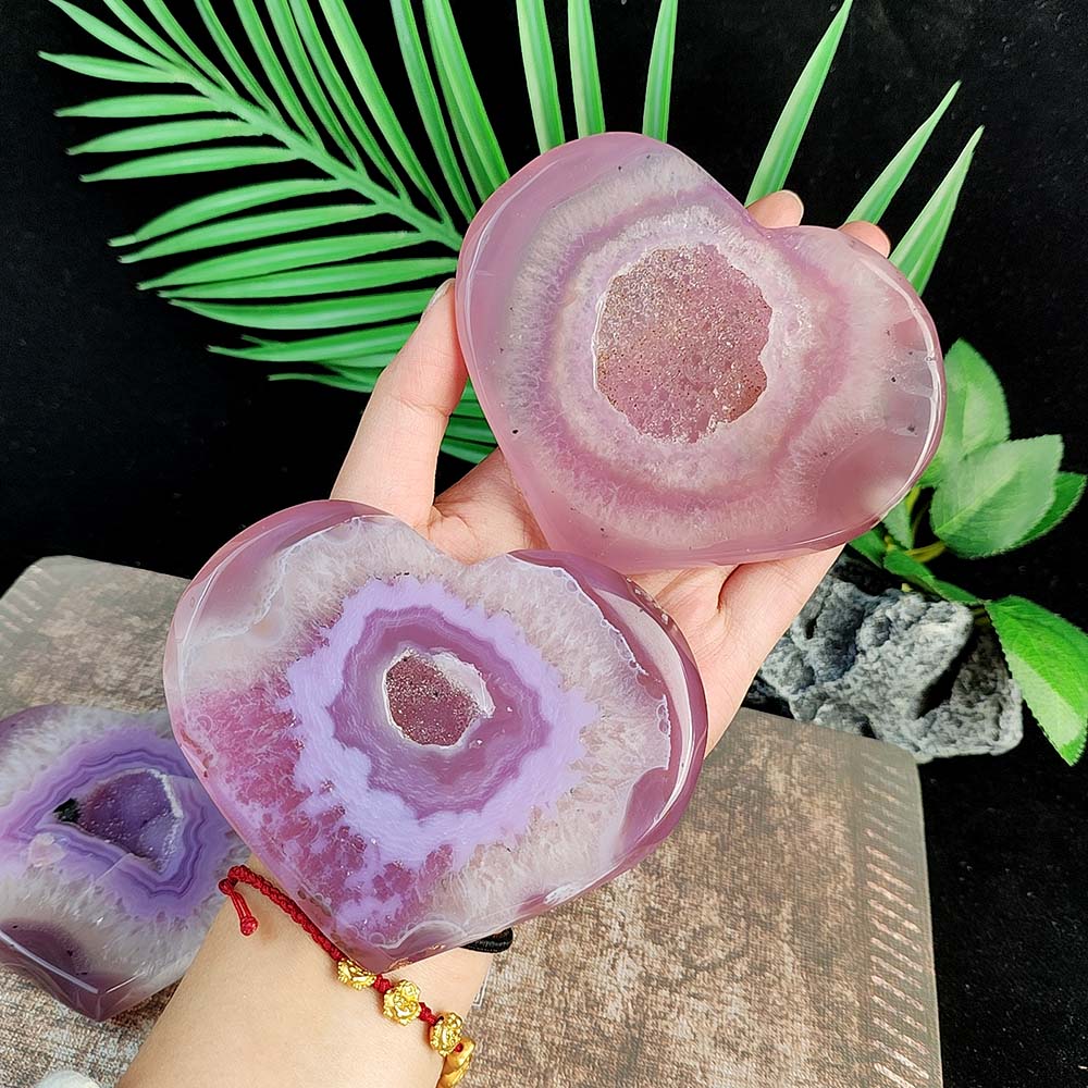 Pink Agate Heart With Druzy-1KG