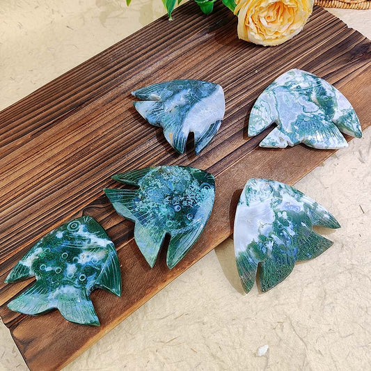 Moss Agate Fish Carving