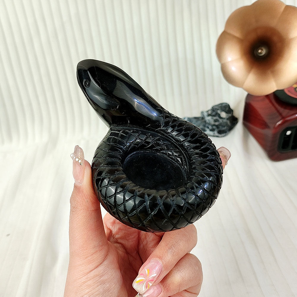 Obsidian Snake Shape Candlestick Ornament