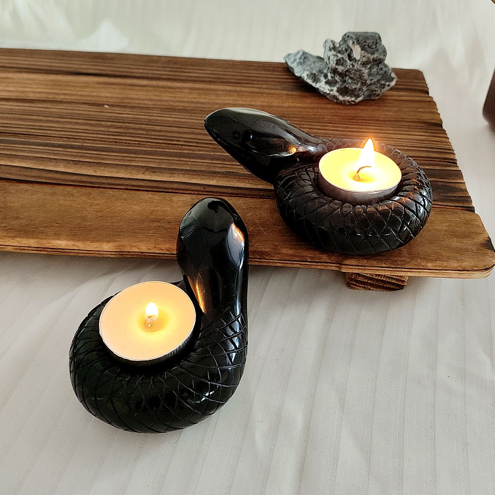 Obsidian Snake Shape Candlestick Ornament
