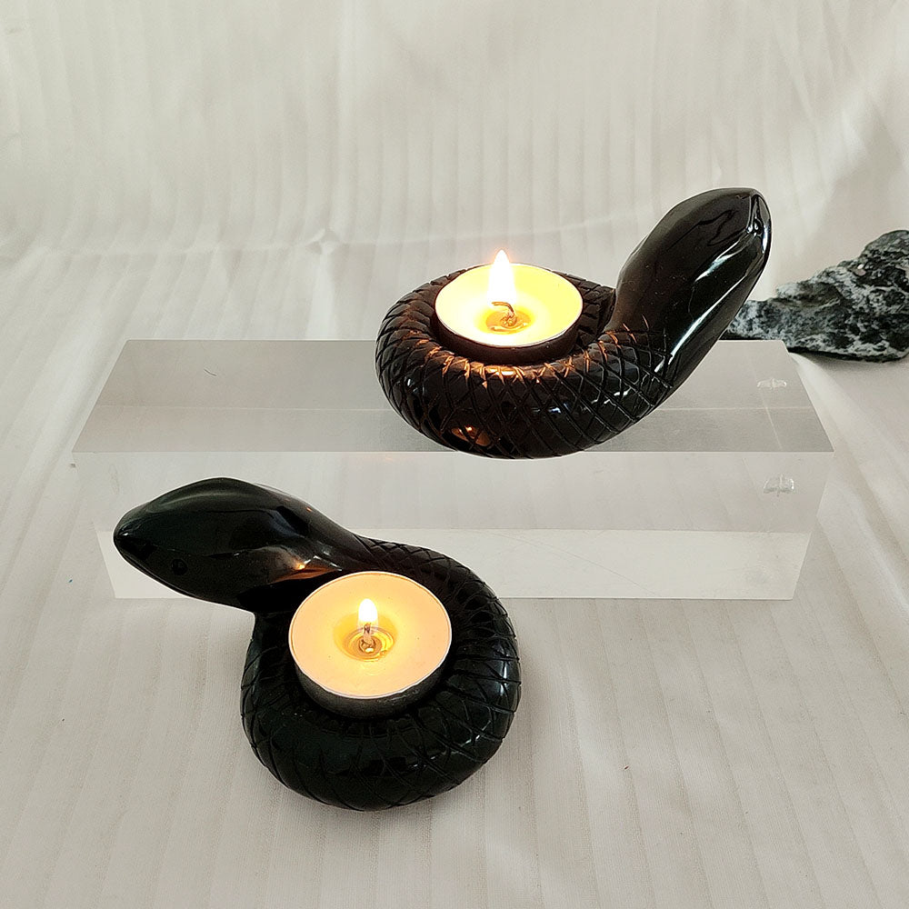 Obsidian Snake Shape Candlestick Ornament