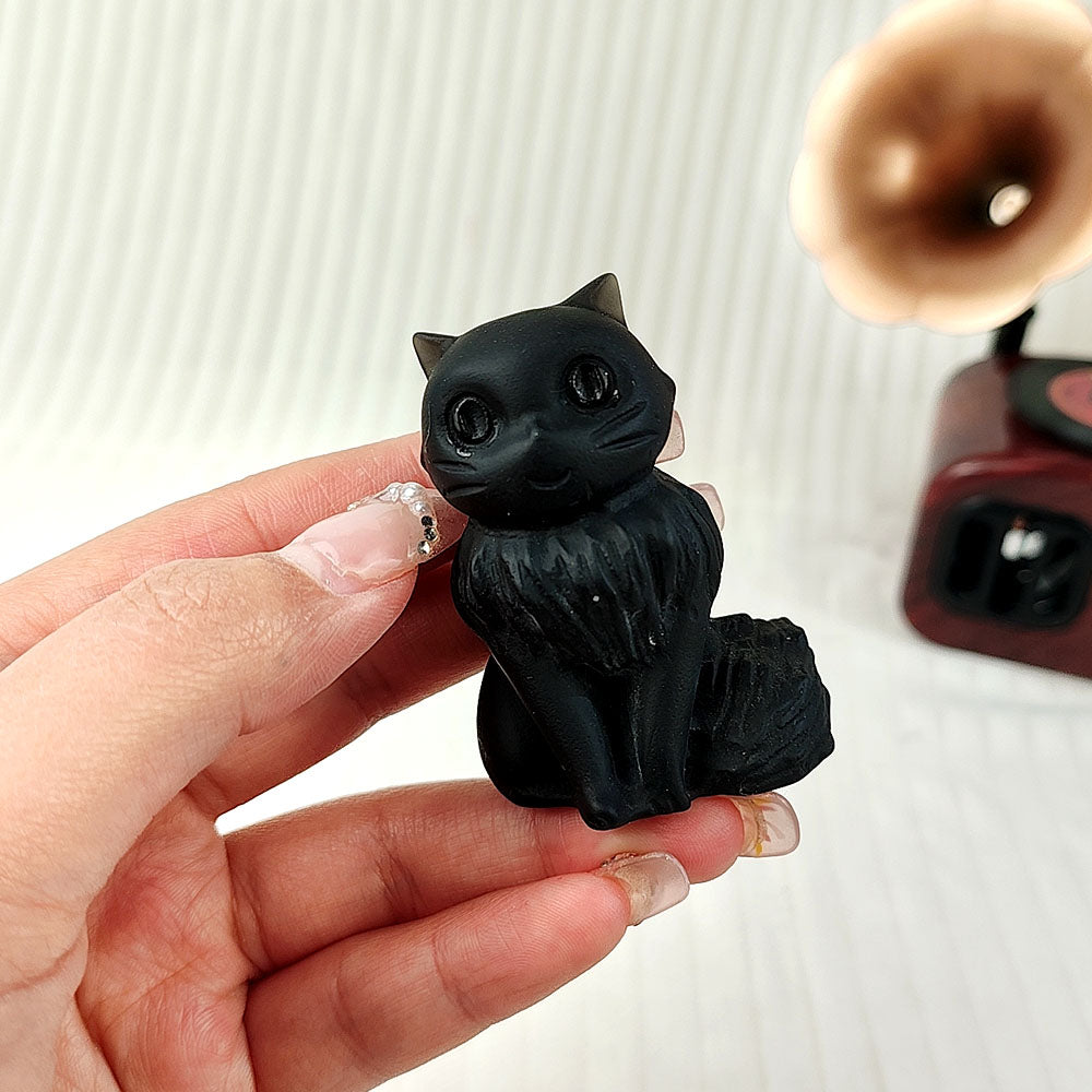 Obsidian Cute Cat Carving