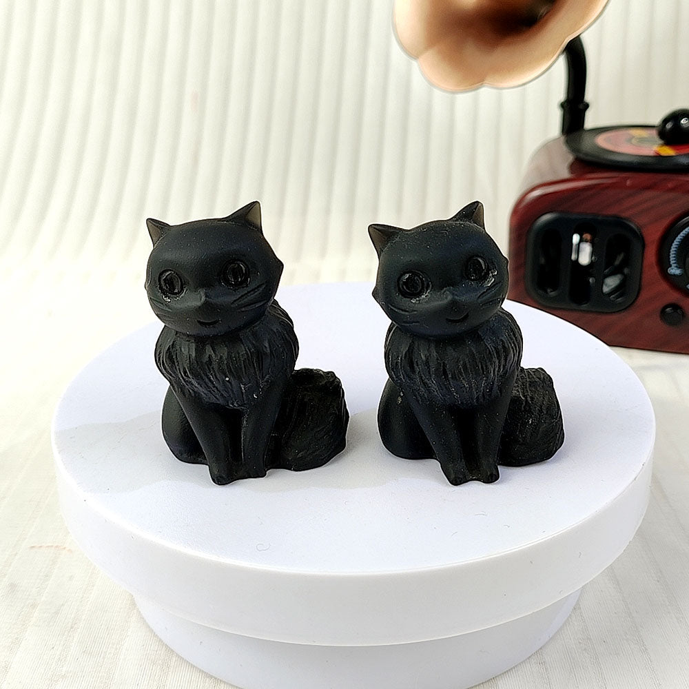 Obsidian Cute Cat Carving
