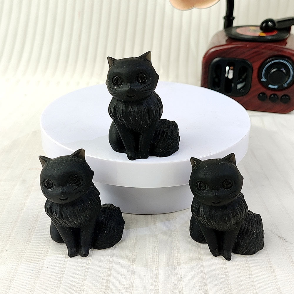 Obsidian Cute Cat Carving
