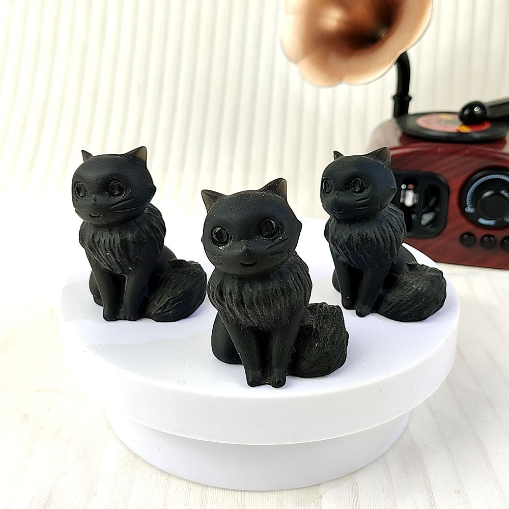 Obsidian Cute Cat Carving