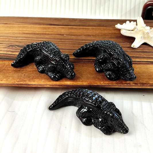 Obsidian Crocodile Carving