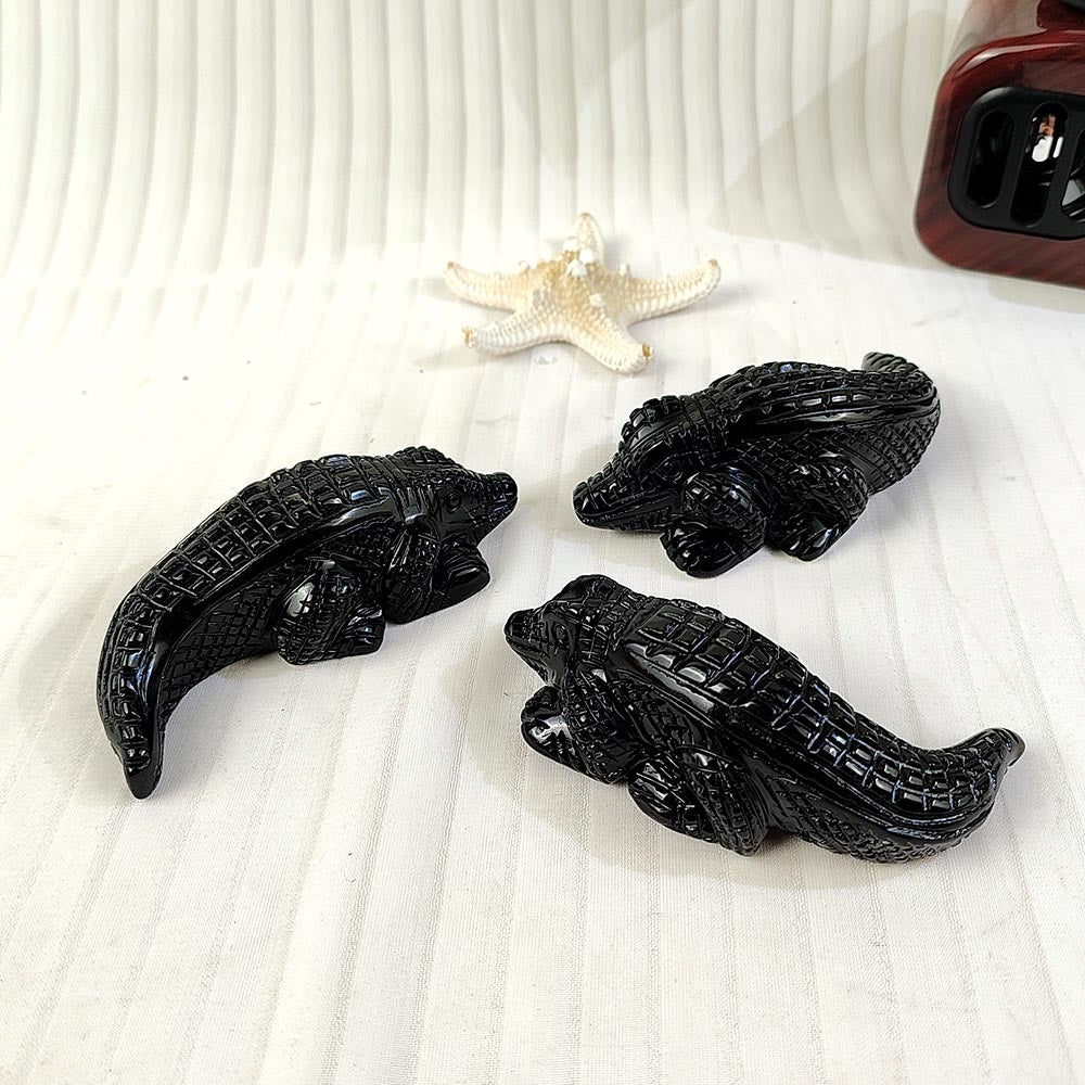 Obsidian Crocodile Carving