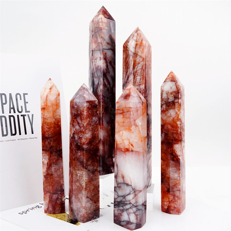 Red fire quartz hematoid crystal tower