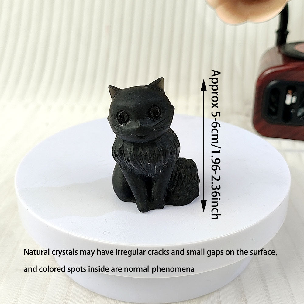 Obsidian Cute Cat Carving