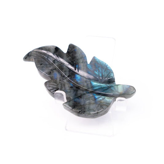 Labradorite Hand-carved Leaf Ornaments With Blue Light